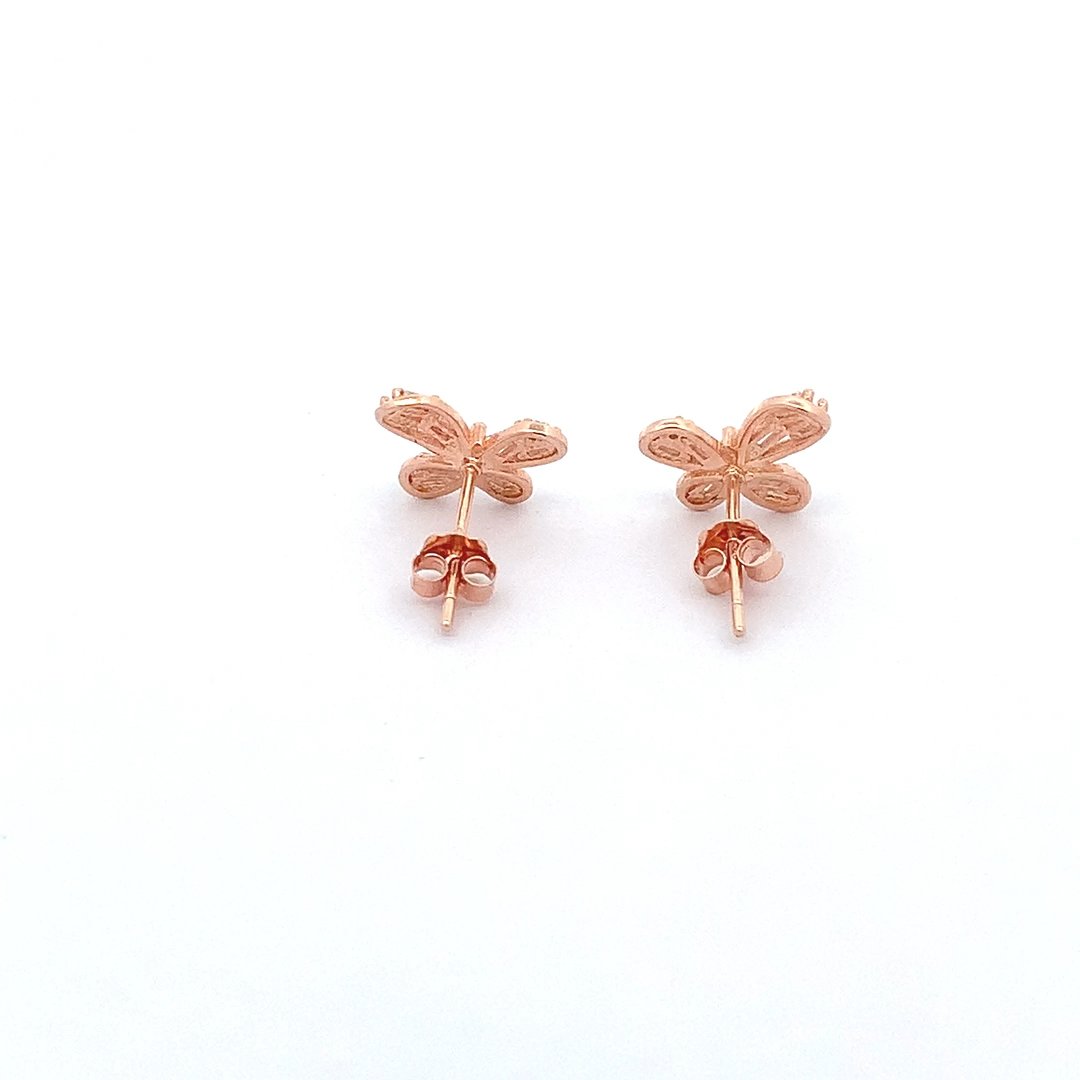 Baguette Wings Stud Earrings (Pure Silver) - Rose Gold
